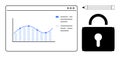 Data Security and Analytics Concept with Line Graph, Lock Icon, and Pencil Royalty Free Stock Photo