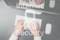 Data security. Computer Data Internet protection symbol on blured keyboard background. Business, technology, internet Royalty Free Stock Photo