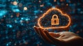 Data Security Concept Cloud, Padlock, and Hand - Protecting Information in Digital World Royalty Free Stock Photo