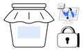 Data security, online learning, and storage concept with jar, lock, and computer interface graphics Royalty Free Stock Photo