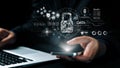 Data Security Concept with Digital Lock and Smartphone in Hands Showcasing Cybersecurity Protection and Information Royalty Free Stock Photo