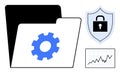 Data Security Concept with File Folder, Shield, and Gear Icon Privacy and Analytics Royalty Free Stock Photo