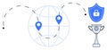 Global Data Security Concept with Encryption Shield, Location Markers, and Trophy Icon Royalty Free Stock Photo
