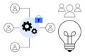 Data Security and Innovation Concept with Network, Gears, Lock, and Light Bulb Icons Royalty Free Stock Photo