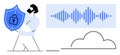 Data Security and Cloud Protection Concept with Shield, Encrypted Waveform, and Cloud Symbol Royalty Free Stock Photo
