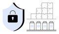 Data Security Concept with Lock Icon, Puzzle Pieces, and Data Containers Royalty Free Stock Photo