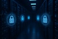 Data Security Concept in Server Room with Padlocks Royalty Free Stock Photo