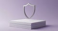 Data security concept with shield above papers, protection of information. Royalty Free Stock Photo