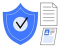Data Security Concept with Shield, Document, and ID Card Privacy Protection Royalty Free Stock Photo