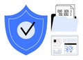 Data Security Concept with Shield Icon, Digital Files, and Analytics Interface Royalty Free Stock Photo