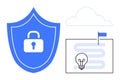 Data Security and Innovation Concept with Shield, Lock, Cloud, and Light Bulb Elements Royalty Free Stock Photo