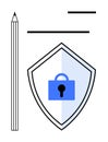 Data Security Concept with Shield and Lock Symbol alongside Pencil and Lines Royalty Free Stock Photo