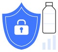 Data Security Concept with Shield, Lock Symbol, Bottle, and Bar Graph Elements Royalty Free Stock Photo