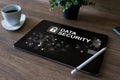 Data security, cyber protection, information privacy concept on device screen. Royalty Free Stock Photo