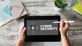 Data security, cyber protection, information privacy concept on device screen. Royalty Free Stock Photo