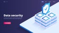Data security, database protection, information storage, server, datacenter vector illustration. Vector isometric illustration for