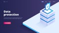 Data security, database protection, information storage, server, datacenter vector illustration. Vector isometric illustration for