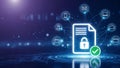 Data Security, Document Protection. Digital Cyber Privacy Network with Abstract Glowing Blue Background. Royalty Free Stock Photo