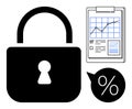 Data Security and Growth Analysis Concept with Lock, Analytics Clipboard, and Percentage Symbol Royalty Free Stock Photo