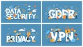 Data security horizontal banner set. Idea of protection