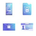 Data security icons set cartoon vector. Personal information protection Royalty Free Stock Photo