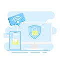 Data security illustration with internet, computer, mobile phone and email icons. Royalty Free Stock Photo
