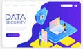 Data security isometric landing concept. Protect data and confidentiality website template. Vector illustration secure