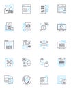 Data security linear icons set. Encryption, Cybersecurity, Privacy, Authentication, Compliance, Malware, Passwords line