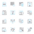 Data security linear icons set. Encryption, Cybersecurity, Privacy, Authentication, Compliance, Malware, Passwords line