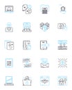 Data security linear icons set. Encryption, Firewall, Malware, Cybersecurity, Authentication, Authorization, Intrusion