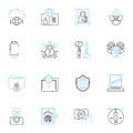 Data security linear icons set. Encryption, Firewall, Malware, Cybersecurity, Authentication, Authorization, Intrusion