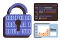 Data Security with Lock, Code Display, and Analytics Dashboard Visualization Royalty Free Stock Photo