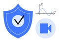 Data Security and Media Verification Concept with Shield, Checkmark, Graph, and Video Icon Royalty Free Stock Photo