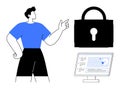 Person Pointing at Data Security Lock and Digital Screen Online Protection Concepts Royalty Free Stock Photo