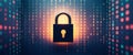 Data Security. Padlock Protecting Binary Code Background, Ensuring Cybersecurity. Royalty Free Stock Photo