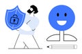 Data Security and Privacy Concept with Shield Illustration and Smiling Avatar Icon Design Royalty Free Stock Photo