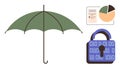 Data Security and Protection Concept with Lock, Umbrella, and Analytics Chart Royalty Free Stock Photo