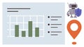 Data Security Robot Analyzing Graphs with Map Pin for Secure Location Insights Royalty Free Stock Photo