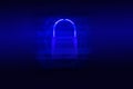 Data security systems computer with locked padlock on blue dark for protect crime by an anonymous hacker - technology background Royalty Free Stock Photo