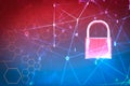 Data security systems computer with locked padlock for protect crime by an anonymous hacker internet and data network - technology