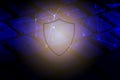 Data security systems computer with shield on keyboard for protect crime by an anonymous hacker internet and data network - Royalty Free Stock Photo