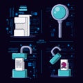 Data security technology set icons Royalty Free Stock Photo