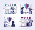 Data security technology set icons Royalty Free Stock Photo