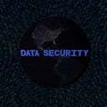 Data Security text with earth by night and blue hex code illustration