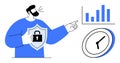 Data Security and Time Management Concept with Shield, Lock, Graph, and Clock Elements Royalty Free Stock Photo