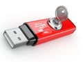 Data security. Usb flash memory and key. 3d
