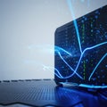 Data server with blue light effects in a modern technology setup at a tech conference Royalty Free Stock Photo