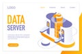 Data server landing page isometric vector template. Computer information storage, hardware equipment web banner 3d