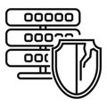 Data server security breach with broken shield icon Royalty Free Stock Photo