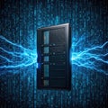 Data server surrounded by digital energy and binary code in a tech environment Royalty Free Stock Photo